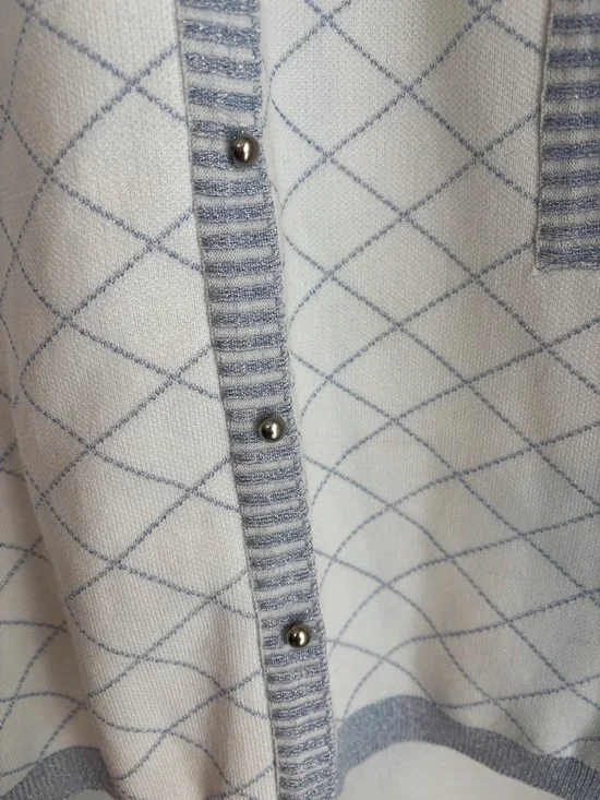 NAIN White Blue Knit Cardigan Dress Button Front Chic Feminine Style - Picture 8 of 16